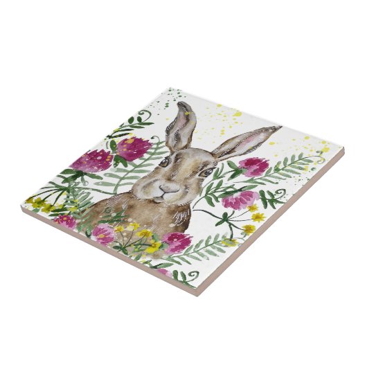 Carreau Cute lapin en fleurs d'aquarelle (Côté)
