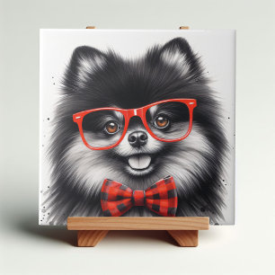 Carreau Cute Nerd rouge Pomeranian