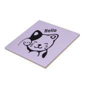 Carreau Cute noir et blanc Kitty Chat Waving Bonjour (Côté)