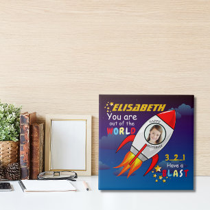 Carreau Cute Outer Space Rocket Ship Blast Off Birthday