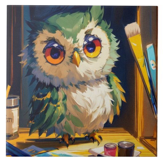 Carreau Cute Owl Acrylique et coups de couteau Palette (Devant)