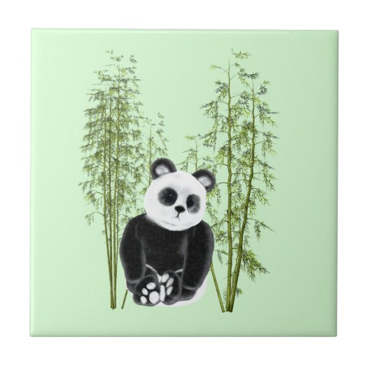 Carreau Cute Panda assise en bambou (Devant)