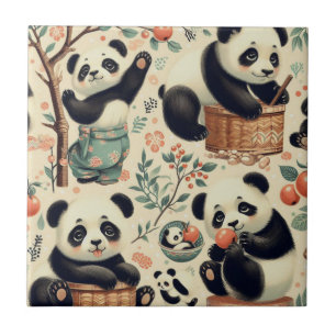 Carreau Cute Panda Vintage Peinture sans joint
