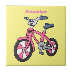 Carreau Cute pink kids bicycle cartoon illustration
