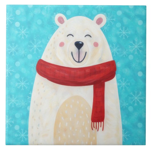 Carreau Cute Polar Bear Snow Winter Decorative Tile (Devant)