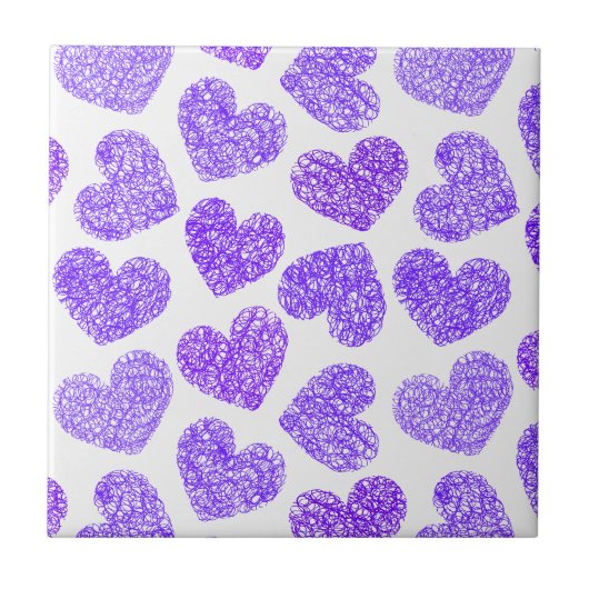 Carreau Cute Purple Doodled Heart Valentine's Day Motif (Devant)