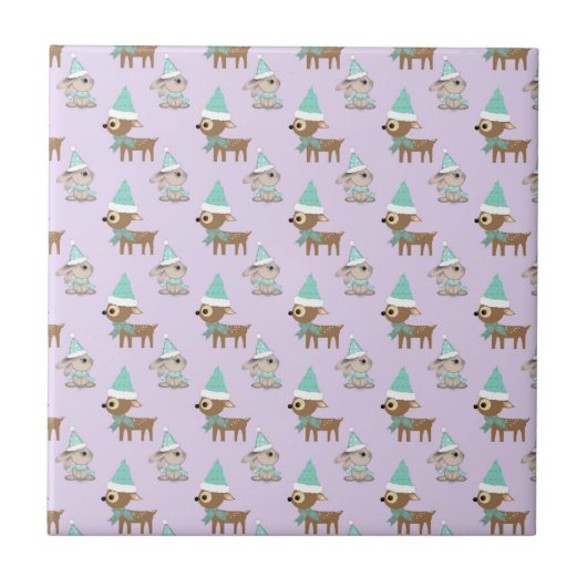 Carreau Cute Reindeer et Bunnies Vacances Motif d'art (Devant)