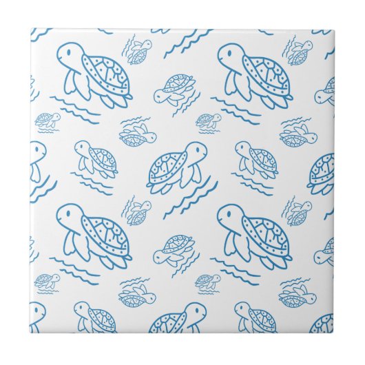 Carreau Cute Sea Turtle Nautical Doodle Pattern (Devant)