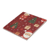 Carreau Cute Teddy Bear & Santa sur fond rouge (2) (Côté)