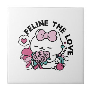 Carreau Cute Valentine's Cat Design - Feline the Love