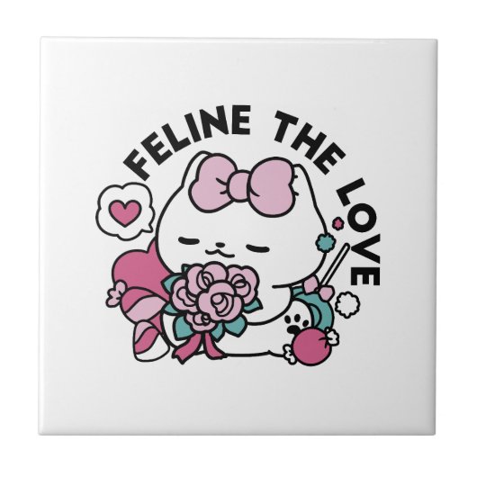 Carreau Cute Valentine's Cat Design - Feline the Love (Devant)