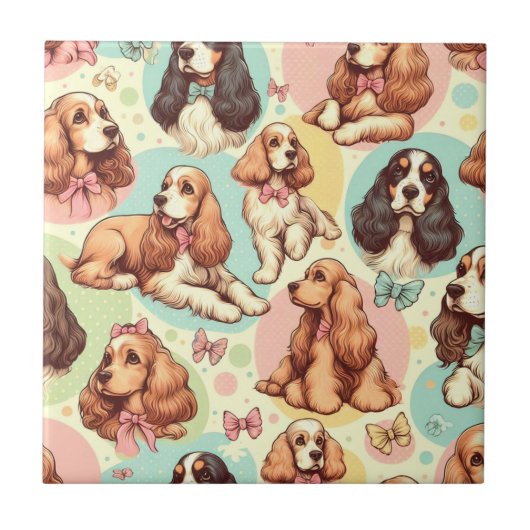 Carreau Cute Vintage Cocker Spaniel sans couture Motif (Devant)