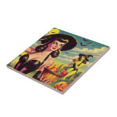 Carreau Cute Vintage Halloween sorcière Pin-up (Côté)