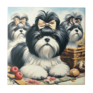Carreau Cute Vintage peinture Shih-Tzu