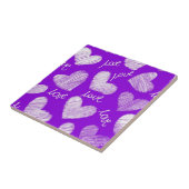Carreau Cute violet blanc Scribblé Coeur avec script d'amo (Côté)