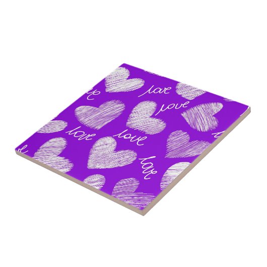 Carreau Cute violet blanc Scribblé Coeur avec script d'amo (Côté)