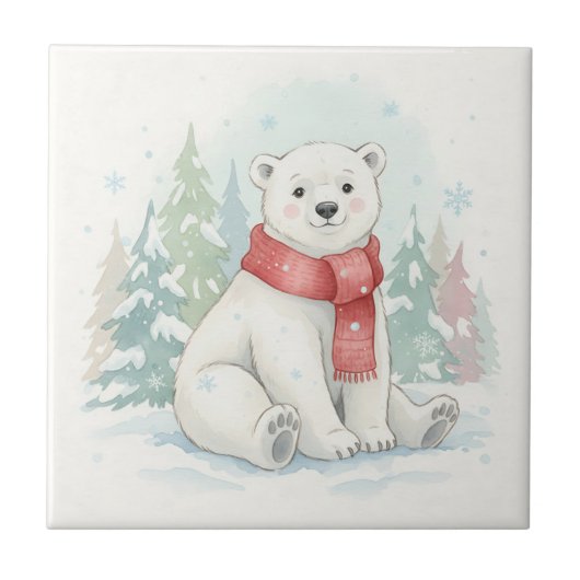 Carreau Cute Watercolor Polar Bear Winter  (Devant)