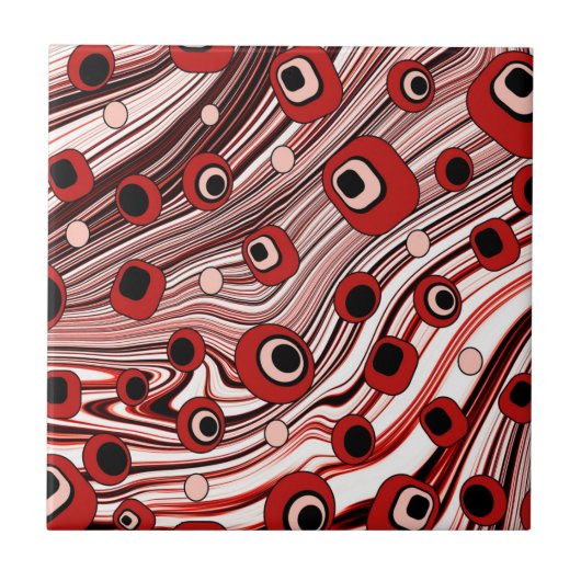Carreau Cute Wavy Retro Art Super avec noir et rouge (Devant)