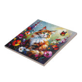 Carreau Cute Whimsical  Cat, Flowers and Butterflies (Côté)