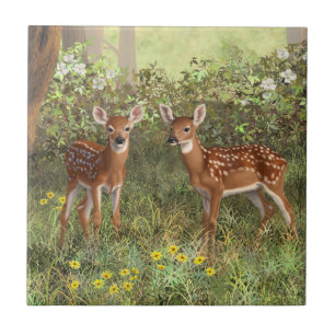 Carreau Cute White Deer Twin Fawns