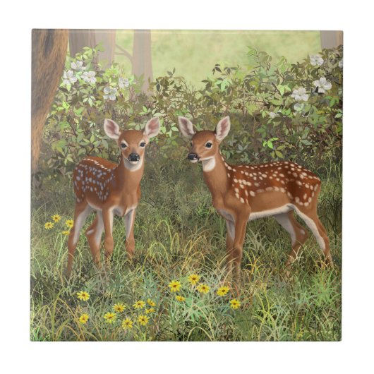 Carreau Cute White Deer Twin Fawns (Devant)