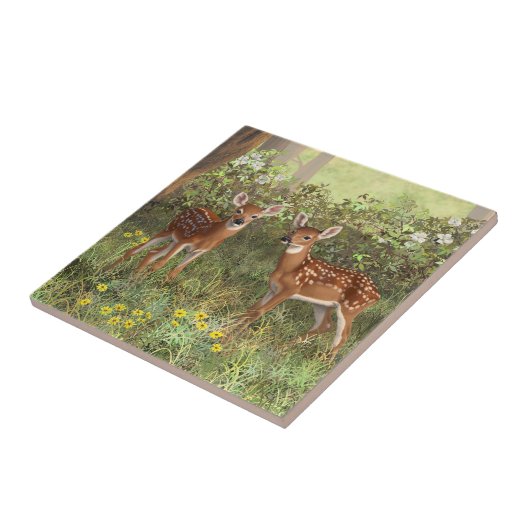 Carreau Cute White Deer Twin Fawns (Côté)