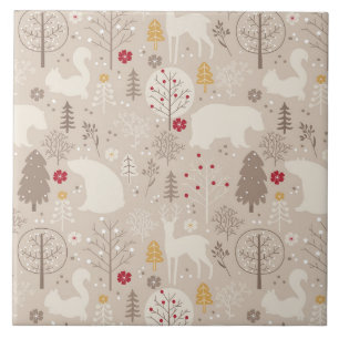 Carreau Cute Woodland Animaux Nordic Motif Noël