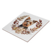Carreau Cute Yorkshire Terrier Dog Automne Wreath (Côté)