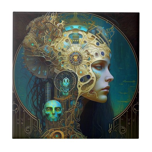 Carreau Cyborg Femme Imaginaire Sci-Fi Art Carrelage en cé (Devant)