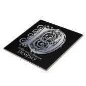 Carreau D Monogramme "Dentelle d'argent sur noir" avec Nom (Côté)