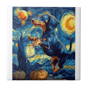 Carreau Dachshund de la nuit étoilée de Van Gogh Halloween