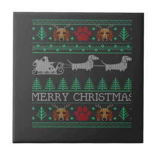 Carreau Dachshund de Noël Chien Wiener Dachshund Noël dégu