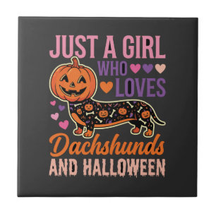 Carreau Dachshund drôle d'Halloween Citrouille Amateur de