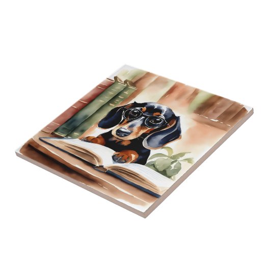 Carreau Dachshund en aquarelle (Côté)