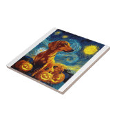 Carreau Dachshund rouge de la nuit étoilée de Van Gogh Hal (Côté)