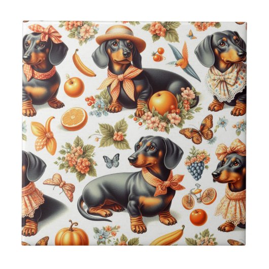 Carreau Dachshund vintage sans couture (Devant)