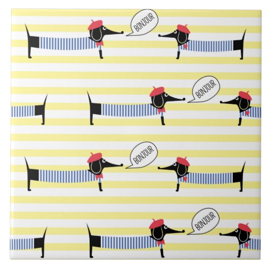 Carreau Dachshund Wiener Dog Bonjour (Devant)