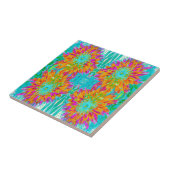 Carreau Dahlia décorative tropicale orange et rose chaud (Côté)