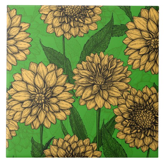 Carreau Dahlias en jaune et vert (Devant)