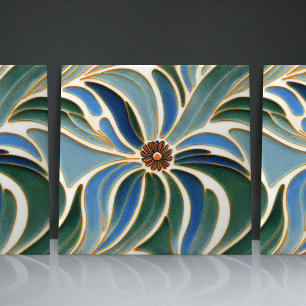 Carreau Daises Art Nouveau motif floral sans couture bleu
