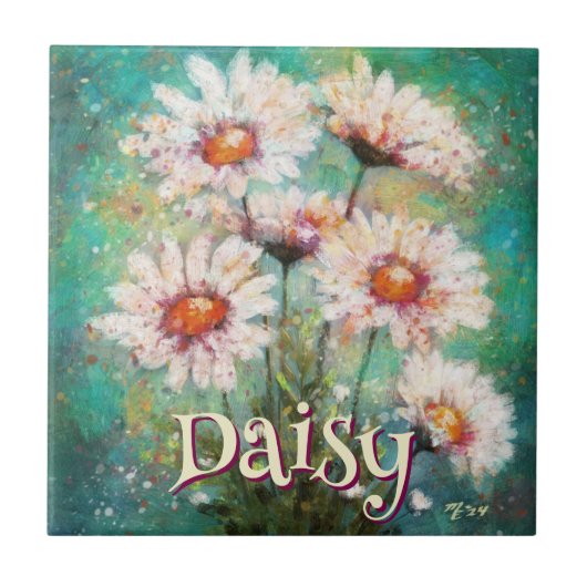Carreau Daisies Impressionistic Floral Teal Personalized (Devant)