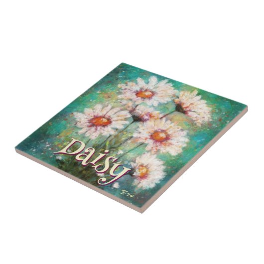 Carreau Daisies Impressionistic Floral Teal Personalized (Côté)
