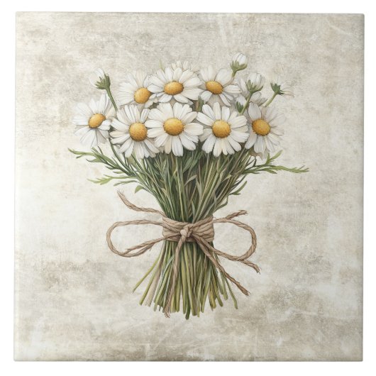 Carreau Daisies Rustic Floral Faux Ceramic Tile (Devant)