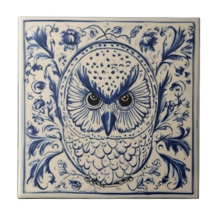 Carreau Dala owl suédois bleu et blanc nouveau