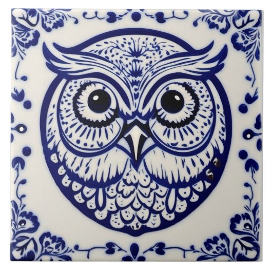 Carreau Dala owl suédois bleu et blanc nouveau (Devant)