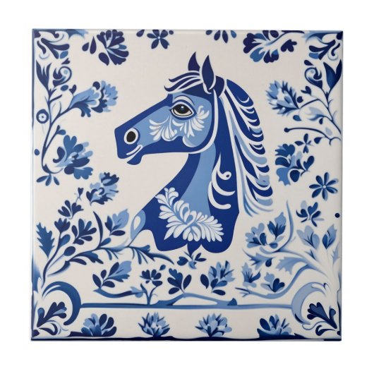 Carreau Dala suédois cheval bleu et blanc (Devant)