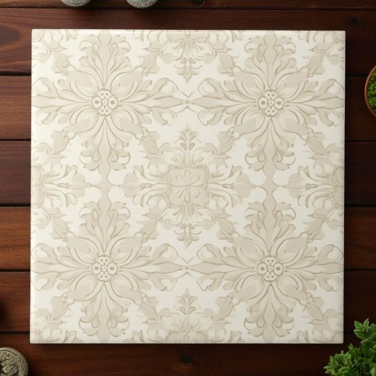 Carreau Damas Élégant Simple Beige Doux