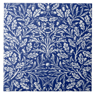 Carreau Damas florales Art Nouveau, bleu et blanc de Cobal