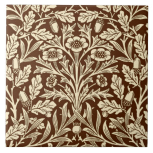 Carreau Damas florales Art Nouveau, Brown foncé et beige