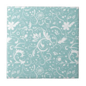 Carreau Damas florales blanches sur Arrière - plan bleu Tu (Devant)